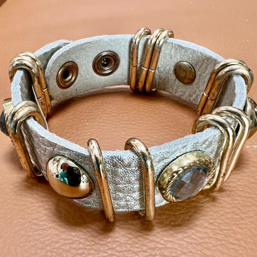 Vintage King Star Soft Silver Leather & Gem Bracelet